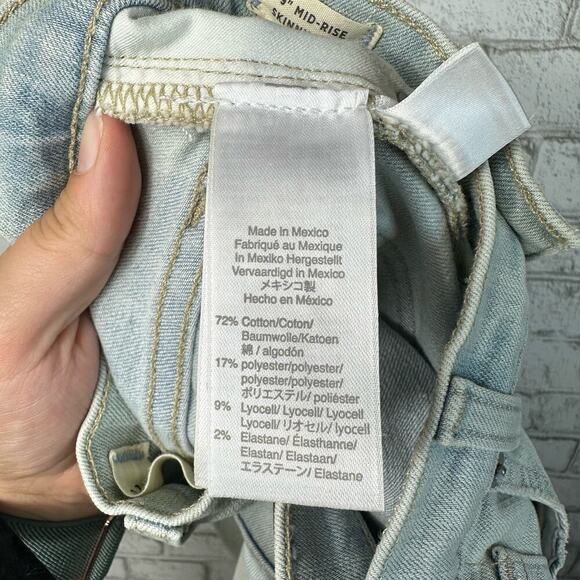 Madewell Jeans 9" Mid Rise Skinny Crop Stretch Denim Light Wash Blue 23 - Picture 5 of 9